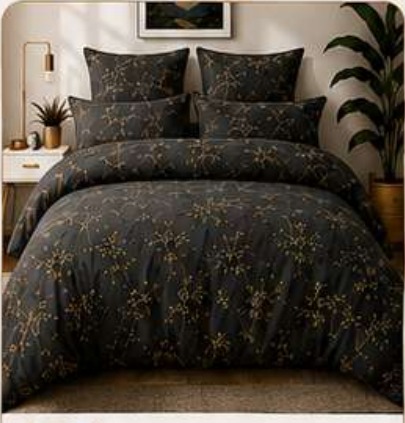 Charcoal Blossom printed duvet cover set