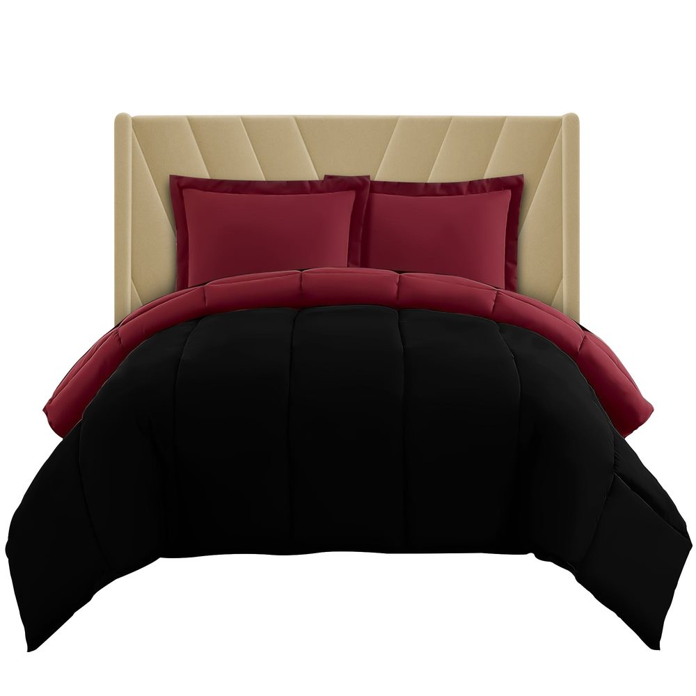 Burgundy/Black 2-Tone Reversible Duvet Cover Set