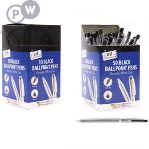 Just Stationery Smooth Write Black Ballpoint Pens 50 Pack